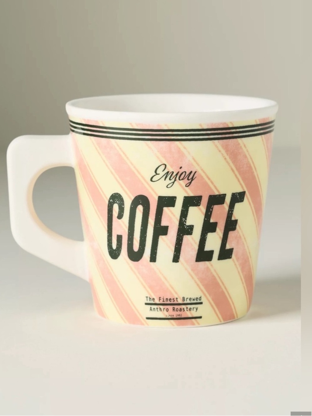 Anthropologie Coffee Mug Enjoy Anthro Roastery Stoneware Cup New Pink Yellow NWT